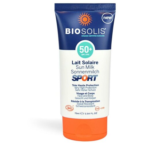 Молочко солнцезащитное для лица и тела SPF50+ SPORT, натуральное, BIOSOLIS, 75 мл