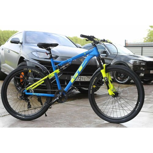 фото Велосипед richiesto gt racer 126/8s 27.5" горный алюминиевая рама гидравлический тормоз спортивный взрослый подростковый унисекс, синий с желтым