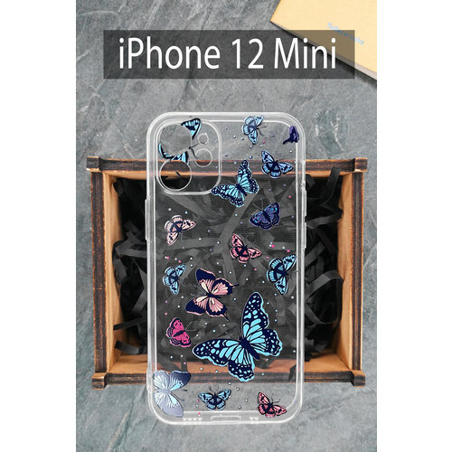 Силиконовый чехол Бабочки для Apple iPhone 12 Mini/ Айфон 12 Мини силиконовый чехол динозавры на apple iphone 12 mini