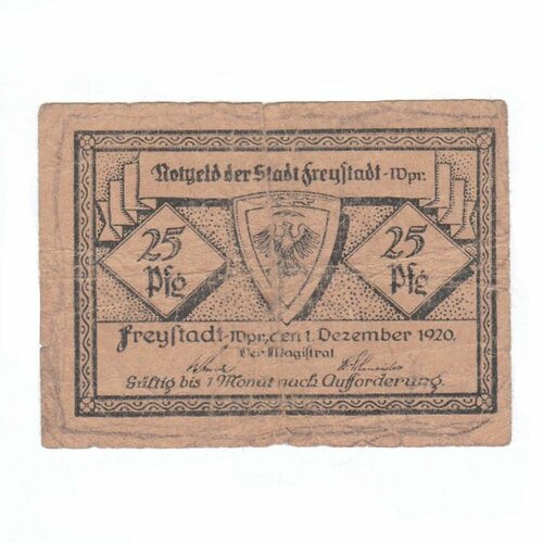 клуб нумизмат банкнота 10 гульденов нидерландской индии 1946 года Германия (Веймарская Республика) Фрайштадт 25 пфеннигов 1920 г.