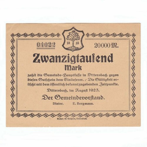 20000 марок 1923 год германия5 Германия (Веймарская Республика) Диттерсбах 20000 марок 1923 г.