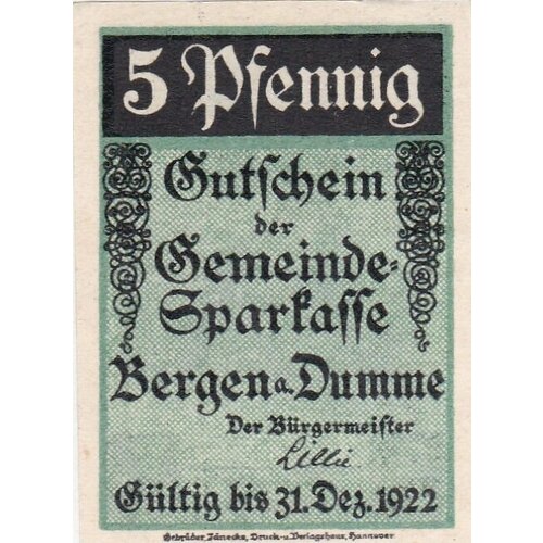 Германия (Веймарская Республика) Берген 5 пфеннигов 1922 г.