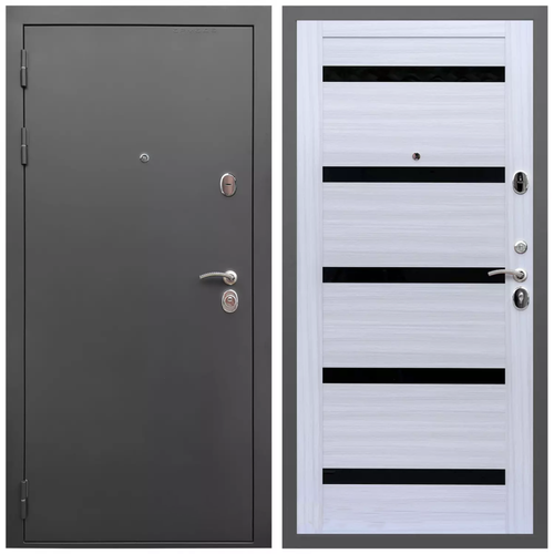 Дверь входная Армада Гарант / СБ-14 Сандал белый стекло черное МДФ панель 16 мм со стеклянными вставками входная металлическая дверь рекс премиум н сб 14 венге сандал белый стекло черное