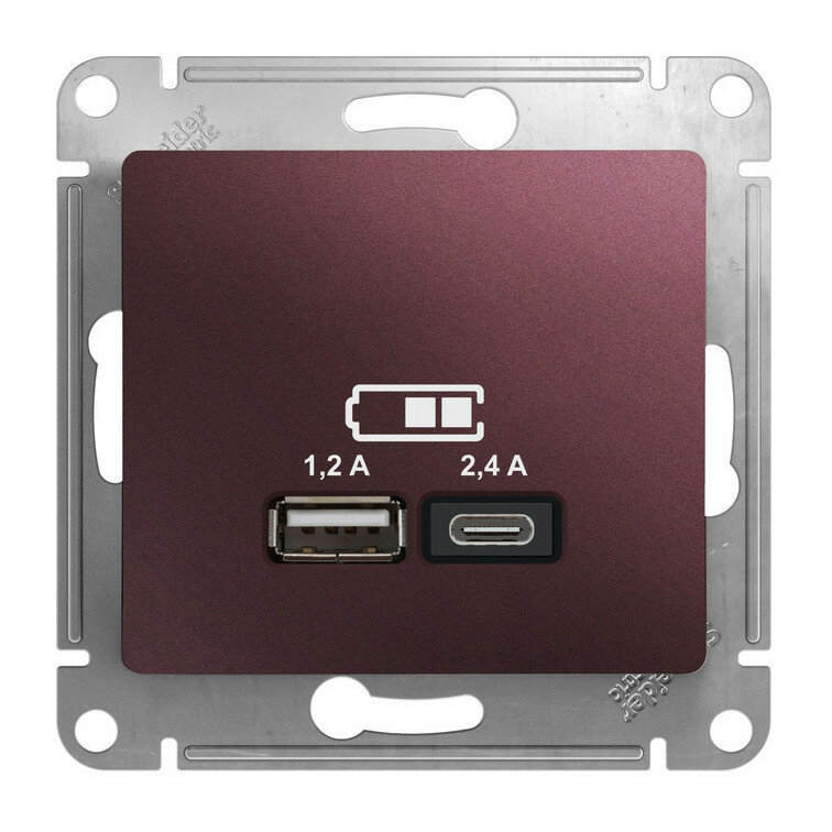 Розетка USB A+С 5В/2,4 А 2х5В/1,2А механизм Systeme Electric (Schneider Electric) Glossa, баклажановый - фото №1