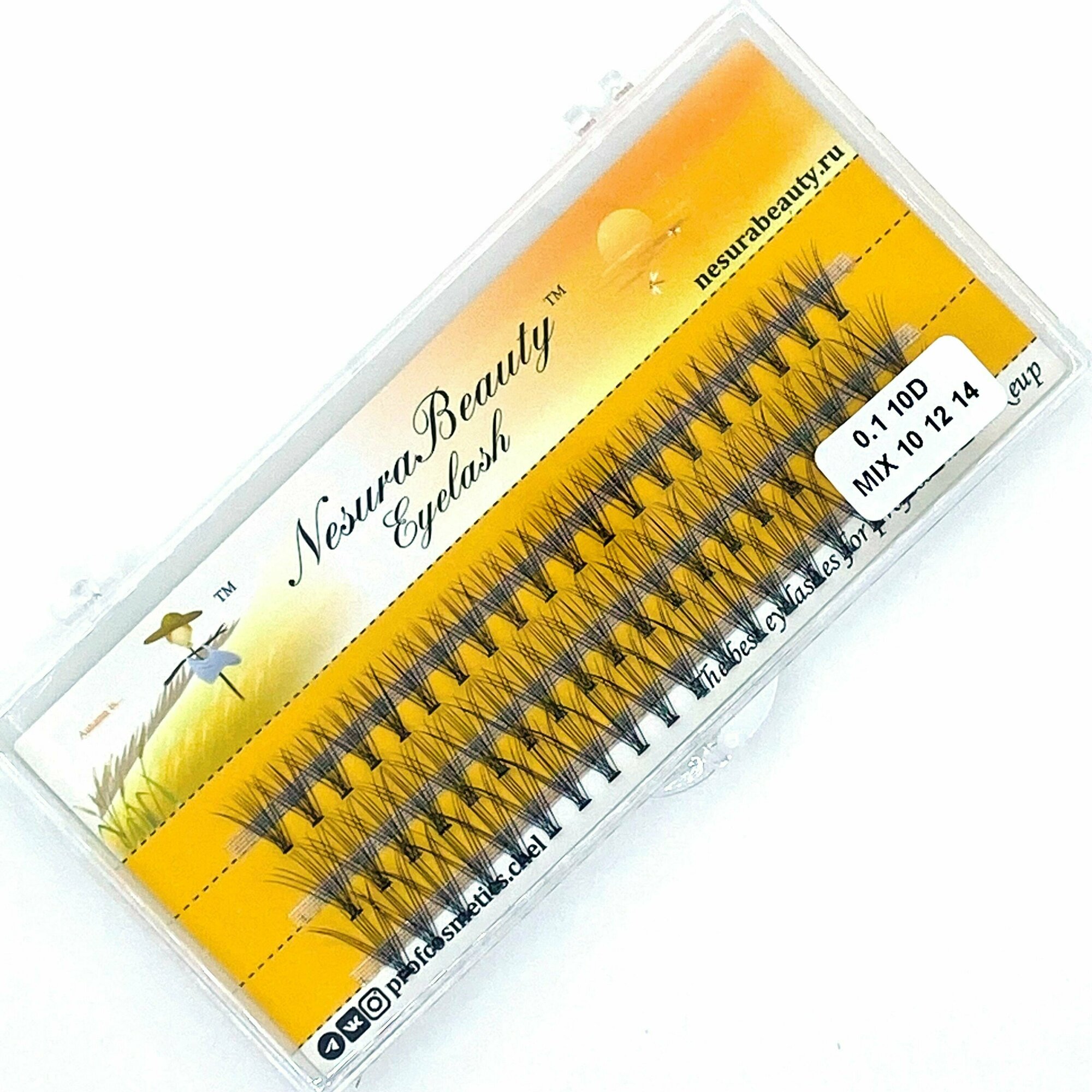 NesuraBeauty / 10D / Накладные пучки ресниц / MIX 10 12 14 мм, 0.1, изгиб С 10Д / для макияжа и визажиста