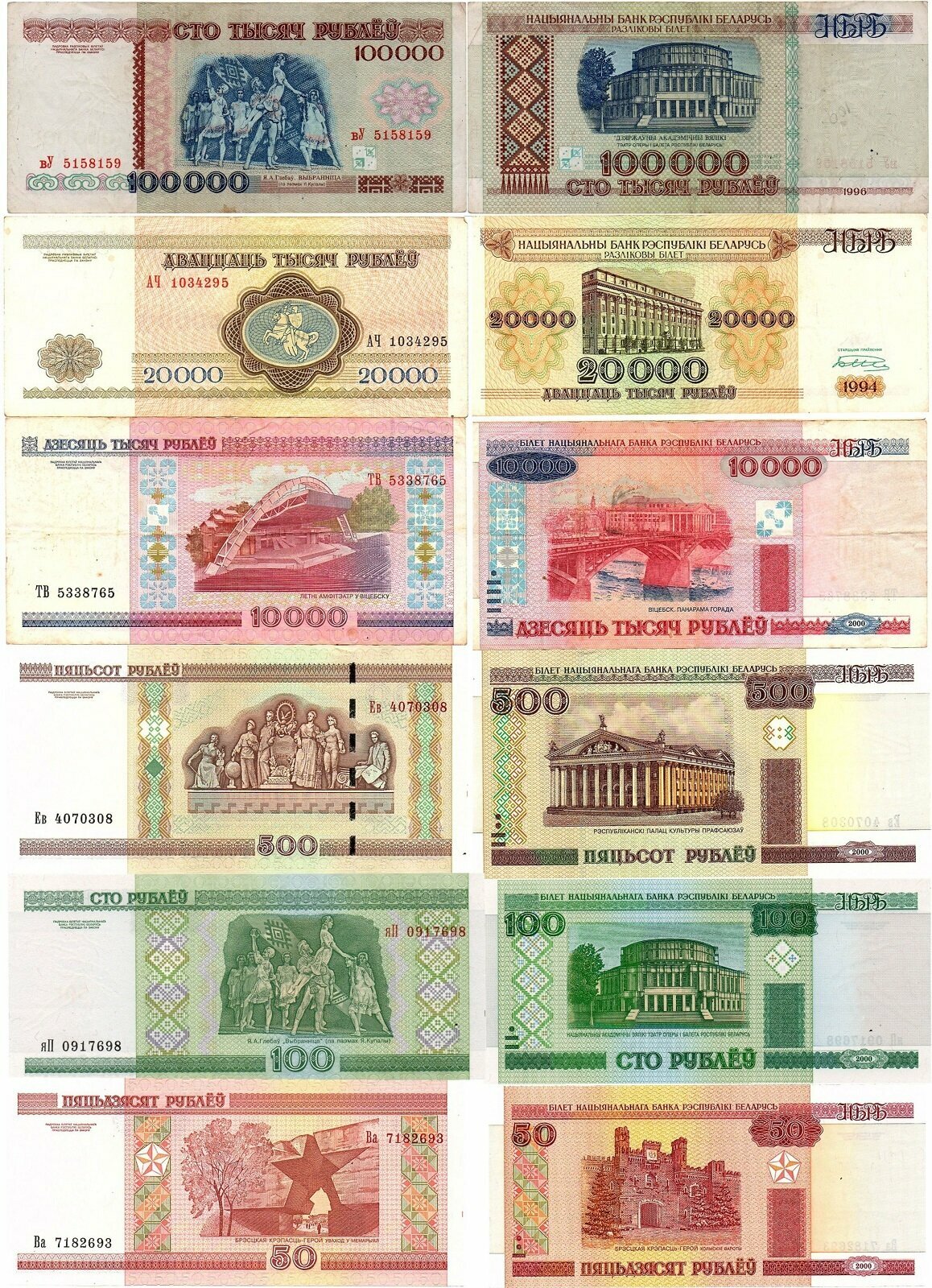 Белорусские рубли набор 1998-2000 год