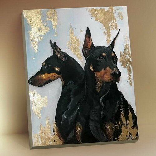 Картина по номерам с поталью 40 x 50 см Собаки породы доберман 16 цветов