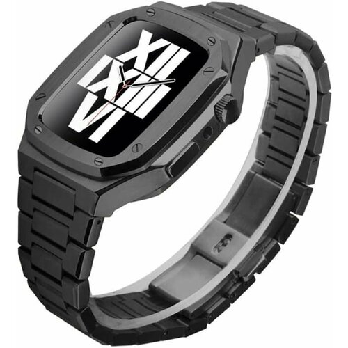 Ремешок для Apple Watch 44 / 45 mm стальной с защитным бампером Black