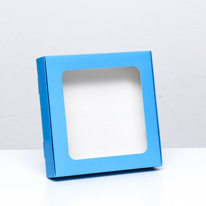 Коробка самосборная с окном синяя, 16 х 16 х 3 см