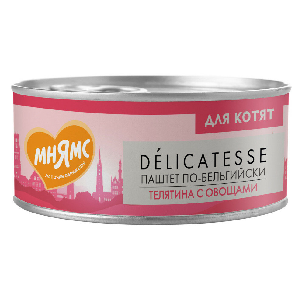 Мнямс Delicatesse "Паштет по-бельгийски" влажный корм для котят старше 1 месяца с телятиной и овощами, в консервах - 100 г х 16 шт