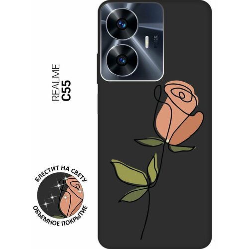 Матовый Soft Touch силиконовый чехол на Realme C55, Рилми С55 с 3D принтом Rose черный матовый soft touch силиконовый чехол на realme c55 рилми с55 с 3d принтом colorful parrot черный