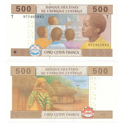 Банкнота Центральная Африка 500 франков 2002 литера Т Конго UNC КФА 2002 года UNC