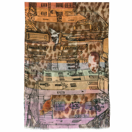 фото Палантин павловопосадская платочная мануфактура, шерсть, 230х80 см, оранжевый