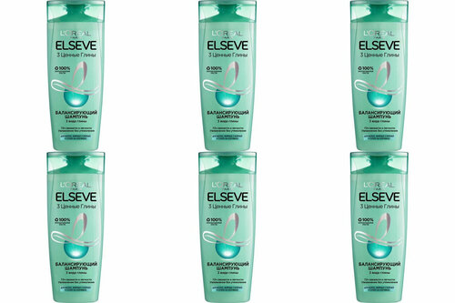 LOreal Paris Шампунь для волос Elseve 3 ценные глины, 400 мл, 6 шт