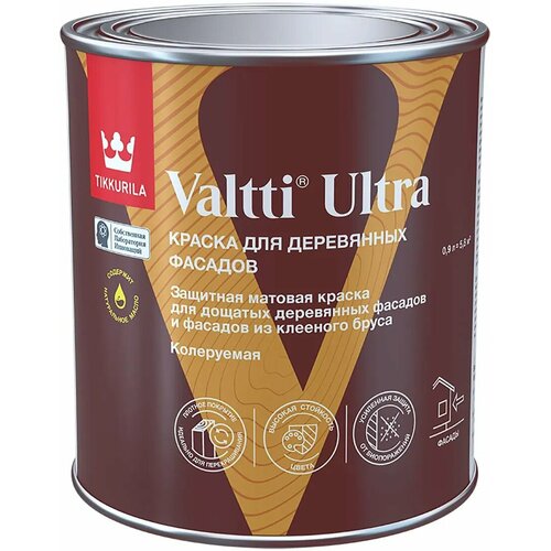 фото Краска для деревянных фасадов tikkurila valtti ultra, матовая, база с, бесцветная, 0,9 л