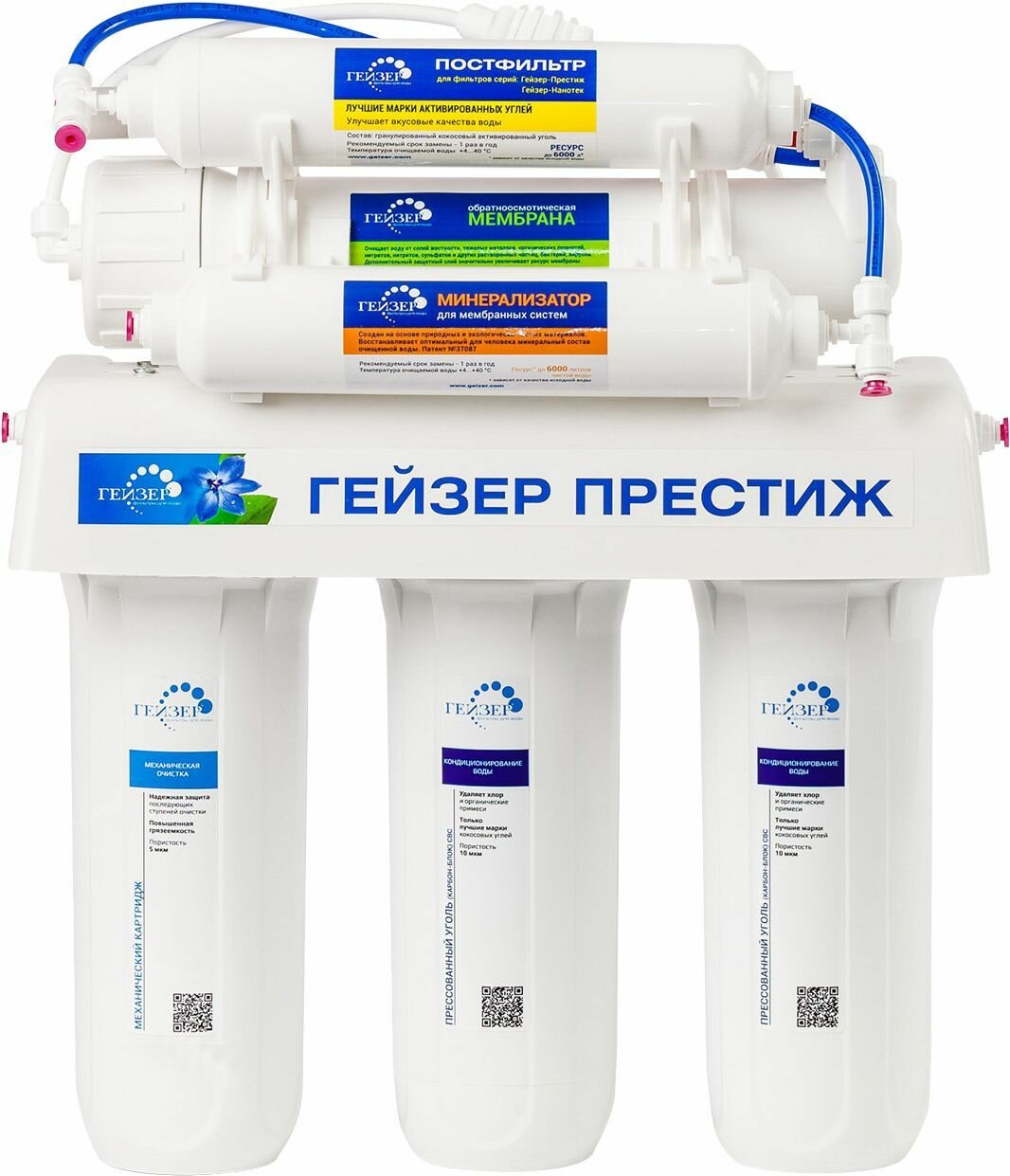 Магистральный фильтр c механической фильтрацией минерализацией Гейзер Престиж-М для жесткой воды 5 ступеней