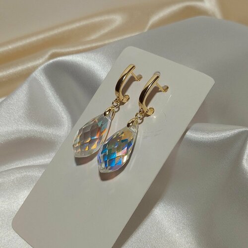 Серьги  Кристалл Капля позолота 18к, хрусталь, размер/диаметр 45 мм, бесцветный, золотой