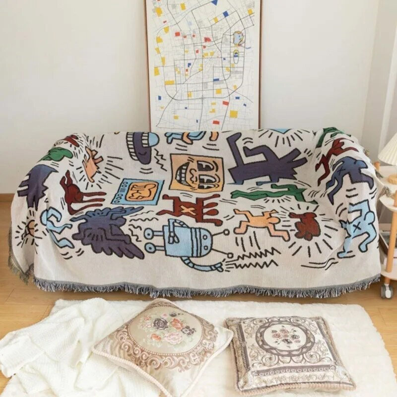 Покрывало на диван коврик для пикника кресло одеяло хлопковое Современное покрывало для дивана в стиле Ins с граффити размер 90/180