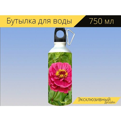 фото Бутылка фляга для воды "цинния элеганс, цинния, розовый цветок" 750 мл. с карабином и принтом lotsprints