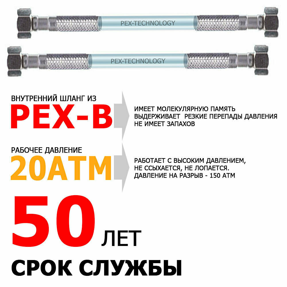 Гибкая подводка для воды Monoflex из EPDM с оплеткой гайка - гайка ½