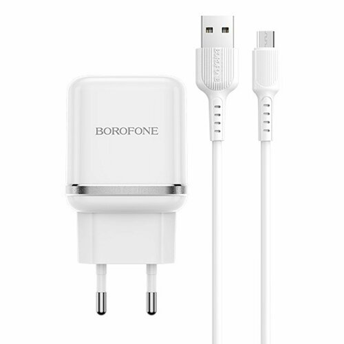 Сетевое зарядное устройство Borofone BA36A High (5V, 3A, QC3.0) + кабель MicroUSB (белое)