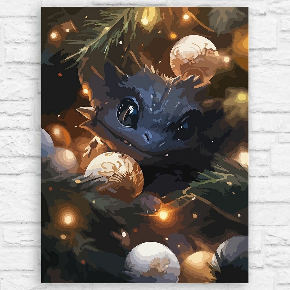Картина по номерам на холсте новый год рождество (год дракона, елка, дракон, милота, праздник) - 12935 40х30