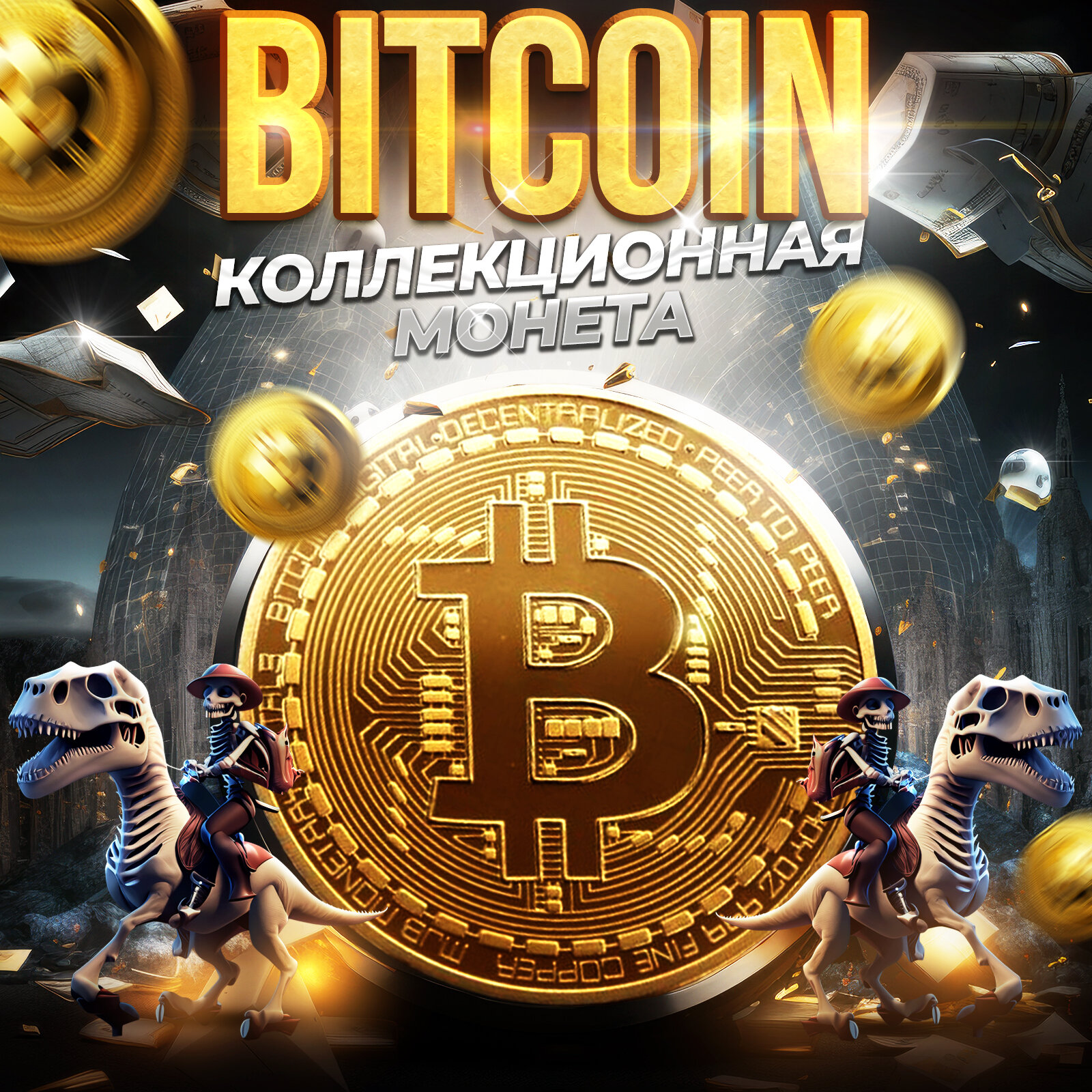 Коллекционная монета криптовалюта Bitcoin 40 мм