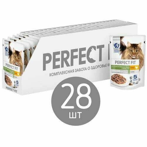 PERFECT FIT консервы для стерилизованных кошек старше 7 лет Курица в соусе 28х75гр влажный корм perfect fit для стерилизованных кошек старше 7 лет курица в соусе пауч 75 г