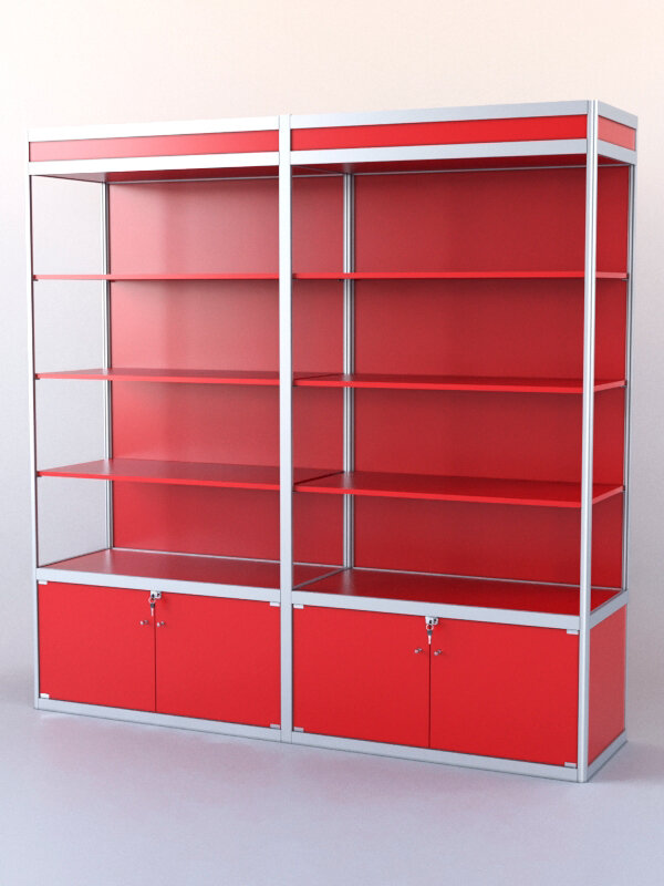 фото Витрина-стеллаж из ал. профиля №1 (2-ух метровая), Красный 0149 BS 200 x 50 x 200 см (ДхШхВ)