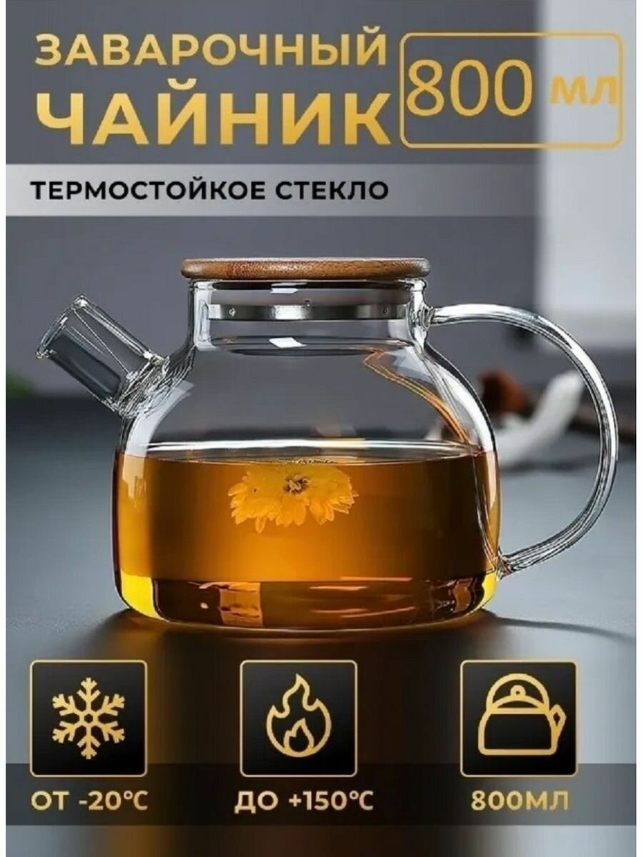 Чайник заварочный из жаростойкого стекла 08 л