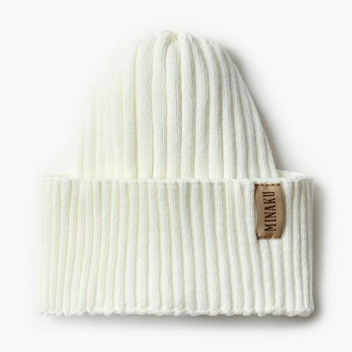 фото Шапка бини шапка женская minaku "бини", размер 54-56, размер 54, белый promarket