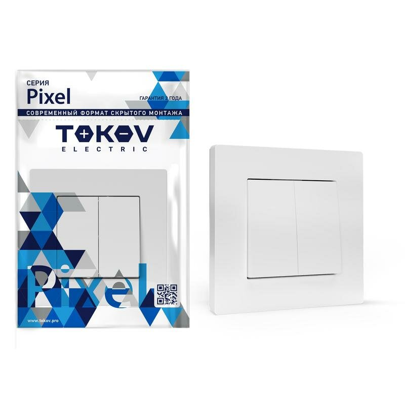 Выключатель 2-кл. СП Pixel 10А IP20 в сборе бел. TOKOV ELECTRIC TKE-PX-V2F-C01 - фото №1