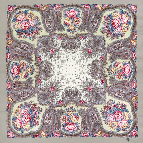 Платок Павловопосадская платочная мануфактура,89х89 см, розовый, желтый