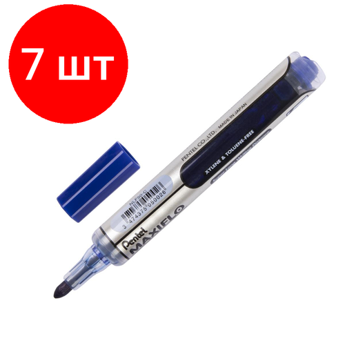 Комплект 7 штук, Маркер перманентный Pentel Maxiflo синий 4.5 мм NLF50-C