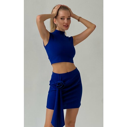 Комплект одежды DARK LOVE, размер XS, синий женский летний комплект из двух предметов привлекательный топ с низким вырезом на шнуровке и оборками короткая юбка юбка мини подходящие