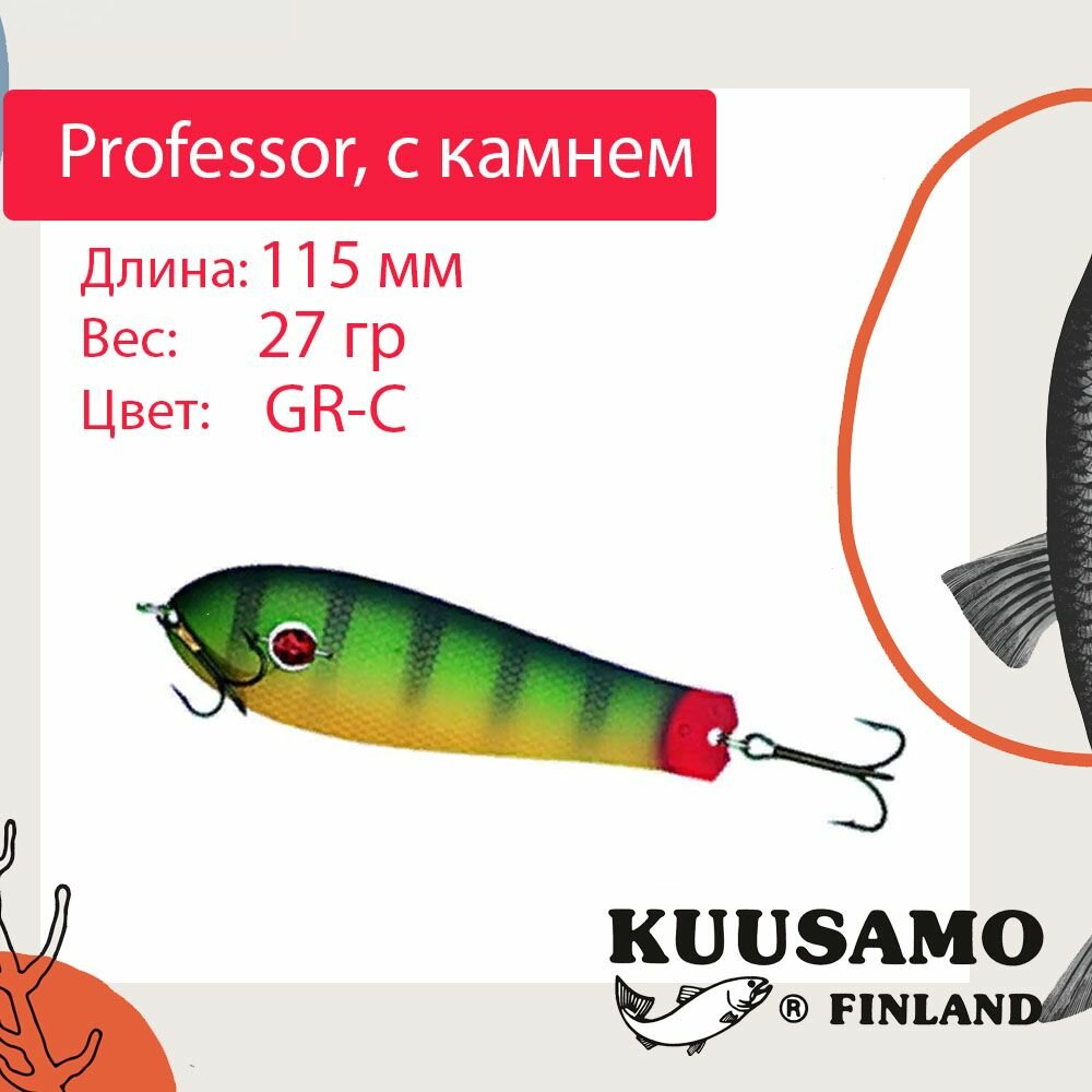 Блесна для рыбалки Kuusamo Professor 1, 115/27 с камнем, GR-C (колеблющаяся)