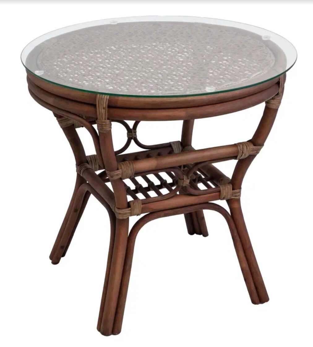 фото Стол с плетеной столешницей из натурального ротанга Петани, цвет миндаль