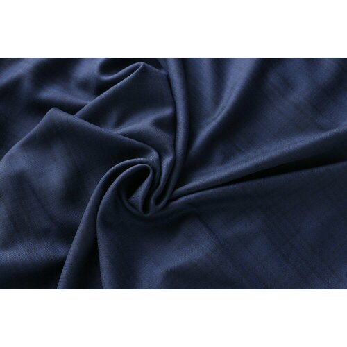 Ткань шерсть с шёлком синяя в клетку