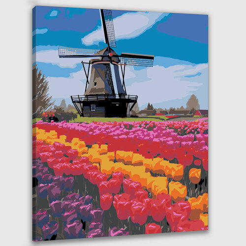 картина по номерам природа пейзаж с водяной мельницей Картина по номерам 50х40 Пейзаж с ветряной мельницей