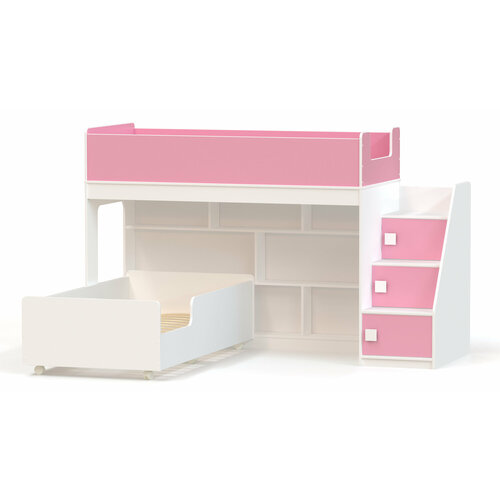 Кровать-чердак с выкатной кроватью Ridgimmi 34 белый розовый 39529₽