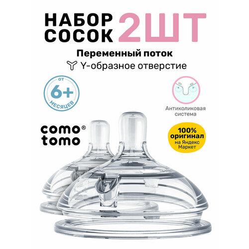 Соска для бутылочек Comotomo Natural Nipple Packs силиконовая для каши 6+ (Y) переменный поток