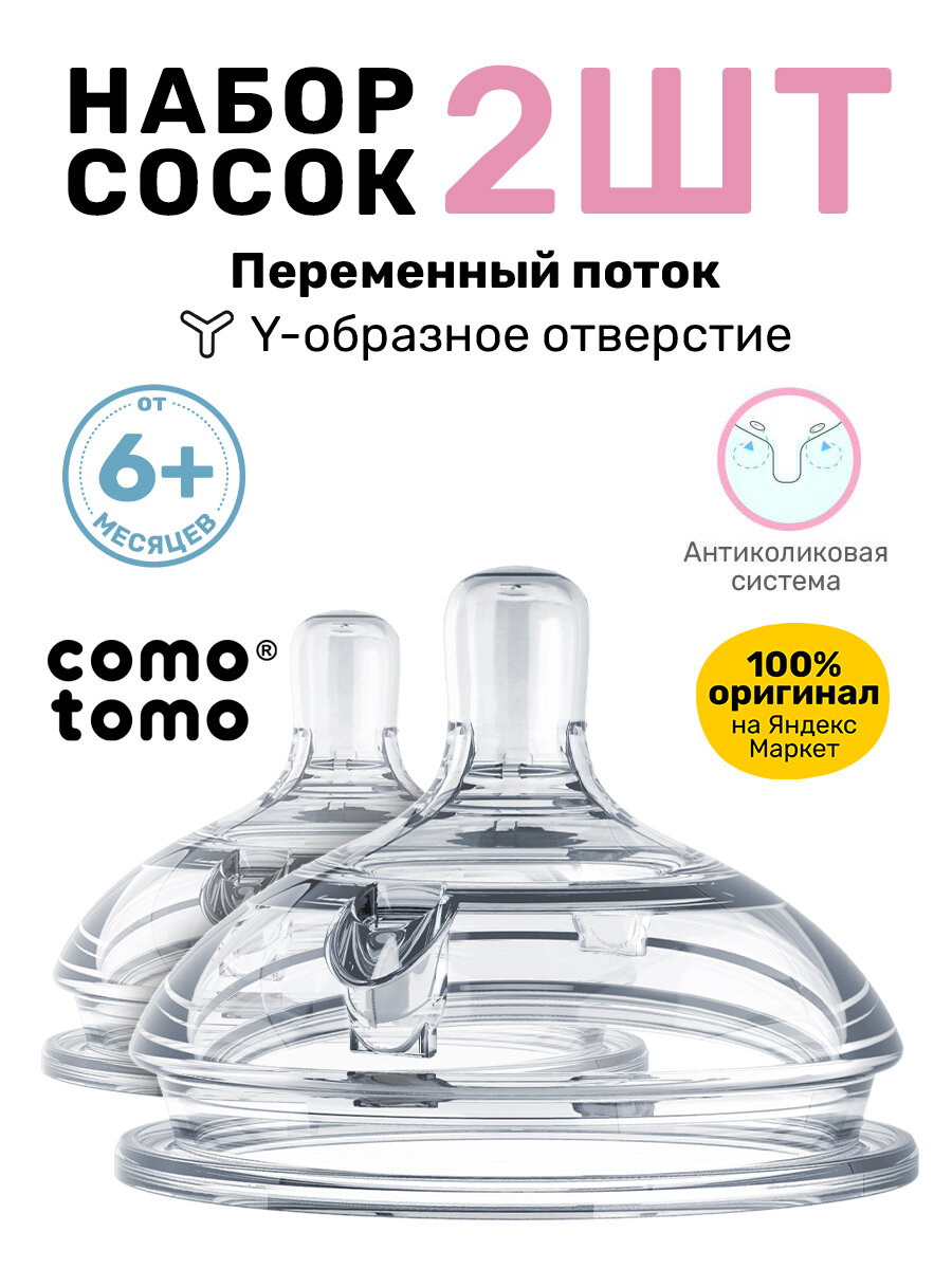 Соска для бутылочек Comotomo Natural Nipple Packs силиконовая для каши 6+ (Y) переменный поток