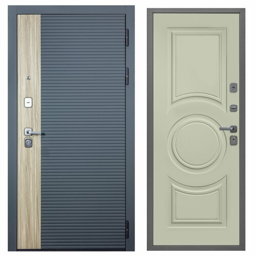 Дверь входная металлическая DIVA-76 2050*960 Правая (Дуб / Серая - Д8 Софт Шампань), тепло-шумоизоляция, антикоррозийная защита для квартиры.