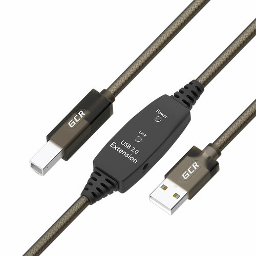 GCR Кабель активный 7.5m USB 2.0, AM/BM, черно-прозрачный, с усилителем сигнала, разъём для доп. питания, 28/24 AWG Кабель Greenconnect 7.5 м (GCR-53782) gcr кабель 0 5m usb 2 0 am bm угловой правый черный 28 24 awg