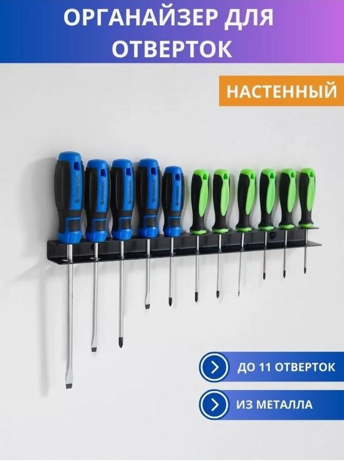 Кронштейн органайзер металлический для отверток ElectricLight 41см*6,5см*6,5см черный