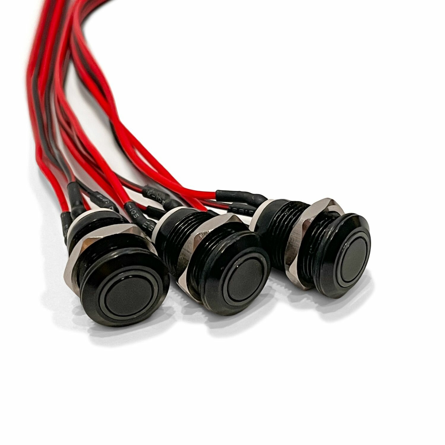 фото Кнопка включения ПК, встраиваемая 12мм. (плоская, серебристая), для майнинг фермы и компьютера, кабель 53 см