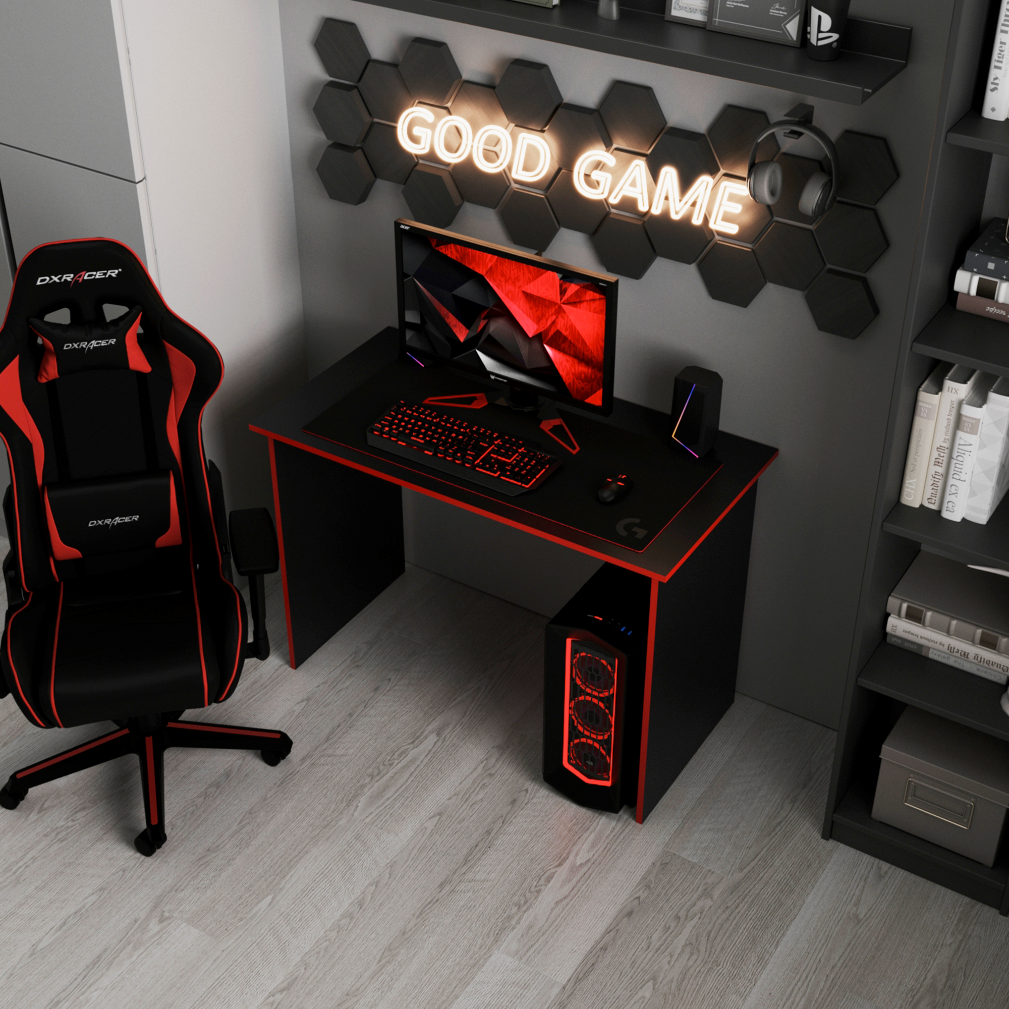 Стол компьютерный игровой черный с красной окантовкой 110х55х75