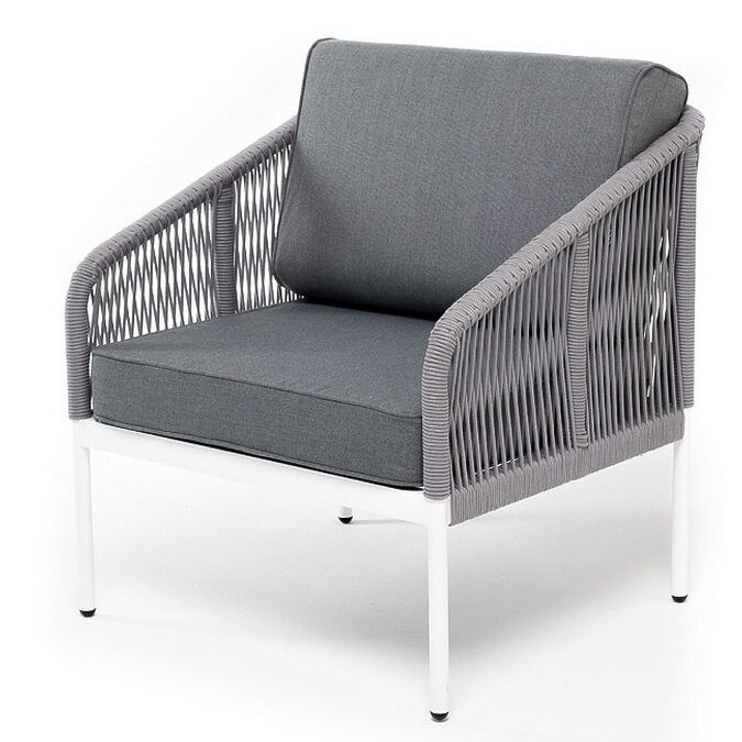 фото Кресло 4sis Канны из роупа (каркас алюминий серый муар, роуп серый круглый, ткань серая)