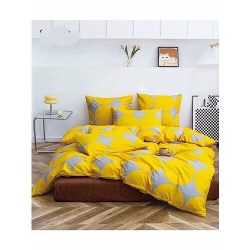 Постельное белье двуспальное желтый серый 2250₽