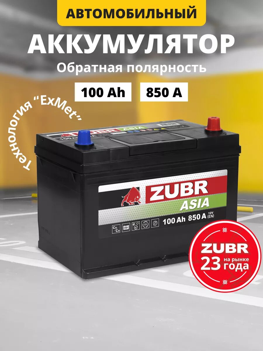 Аккумулятор автомобильный ZUBR Premium Asia (нижний борт) 100 Ah 900 A прямая полярность 303x175x225